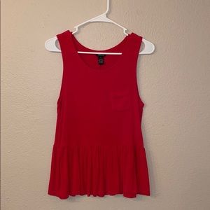 Red Short Sleeve Peplum Top with Pocket